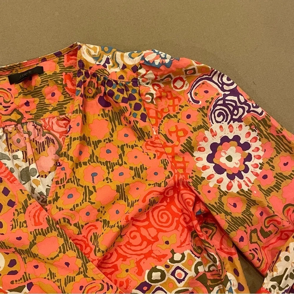 J. Crew 100% Cotton Multicolor Wrap Top Size Small